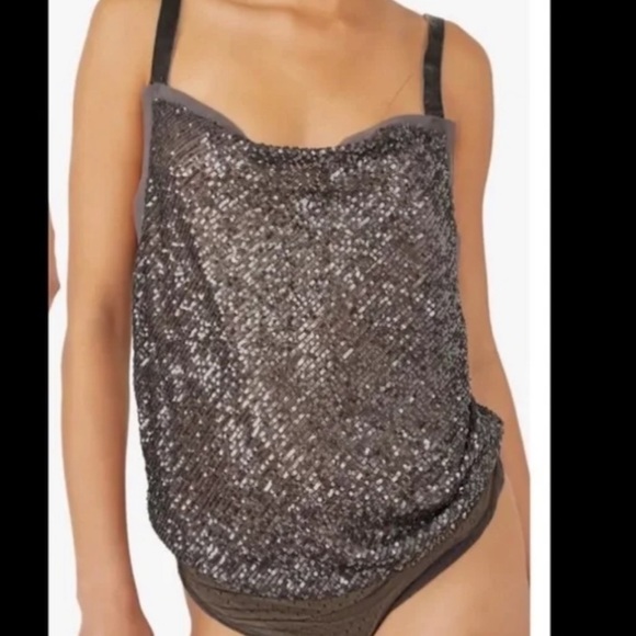 Free People Tops - NWOT FREE PEOPLE WOMEN'S SHIMMER & SHINE GRAY SEQUINS BODYSUIT in size small